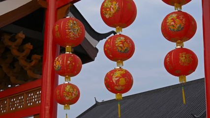 Chinese red lantern with wind blow