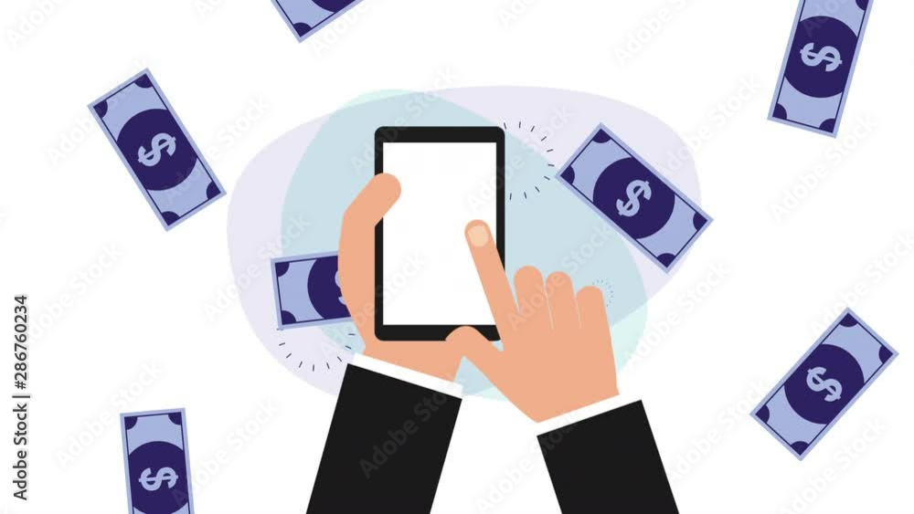 Poster hand using smartphone with ecommerce application