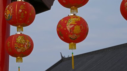 Chinese red lantern with wind blow