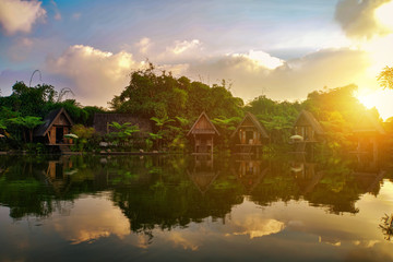 Fototapeta na wymiar Sunset view at Dusun Bamboo, Bandung, Indonesia