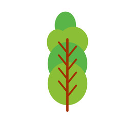 Vector illustration, flat green tree. Isolated on white background, can be used as icon for nature designs, maps, landscapes, etc.