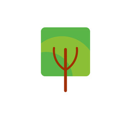 Vector illustration, flat green tree. Isolated on white background, can be used as icon for nature designs, maps, landscapes, etc.