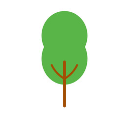 Vector illustration, flat green tree. Isolated on white background, can be used as icon for nature designs, maps, landscapes, etc.
