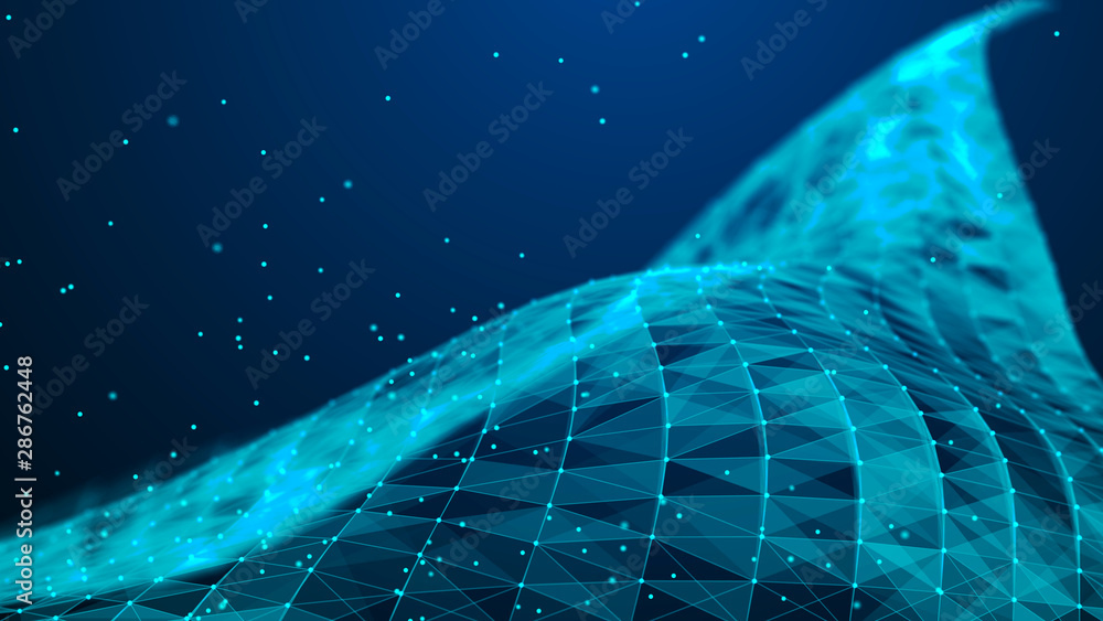 Poster Abstract polygonal space. Connection dots and lines structure. Digital background. Triangular business wallpaper. 3d