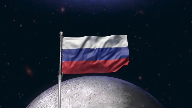 Russian Federation flag on the moon. Russia moon space mission concept. Science background. 3d render
