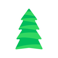 Vector illustration, Christmas tree icon, flat cartoon style, isolated on white background. Applicable as a decorative element for interior designs, greeting postcards, posters, flyers etc.