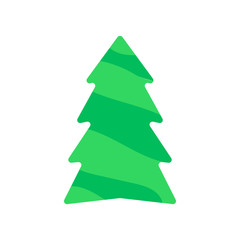 Vector illustration, Christmas tree icon, flat cartoon style, isolated on white background. Applicable as a decorative element for interior designs, greeting postcards, posters, flyers etc.