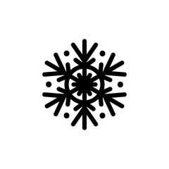 Vector illustration, snowflake icon. Isolated black silhouette on a white background. Applicable as a decorative element for Xmas designs, winter weather concepts etc.