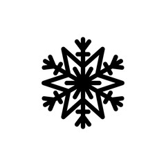 Vector illustration, snowflake icon. Isolated black silhouette on a white background. Applicable as a decorative element for Xmas designs, winter weather concepts etc.