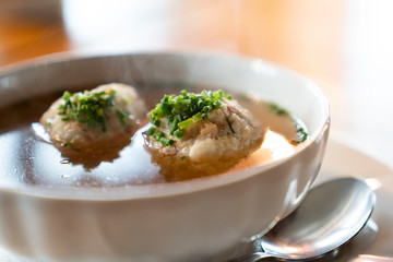 traditional austrian bacon dumpling soup from South Tyrol