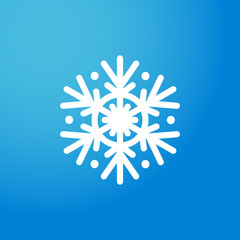 Vector illustration, snowflake icon. Isolated white silhouette on a blue background with gradient. Applicable as a decorative element for Christmas designs, winter weather concepts etc.