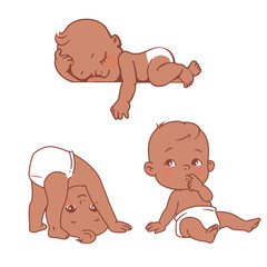 Baby illustrations set. Newborn care and development.