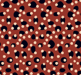 Seamless vector polkadots on the red background. Colorful pattern.