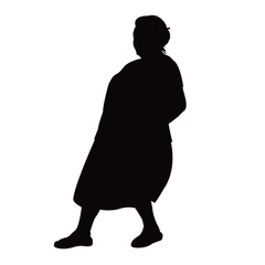 an old fat woman walking body silhouette vector