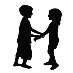 a boy and a girl speaking silhouette vector