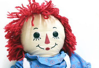 Old Time Rag Doll on white background, Ghost mystic doll. Scary horror
