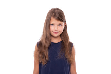 Portrait of a young girl on a white background.