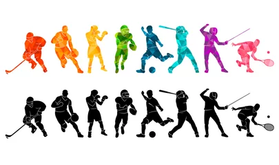 Gordijnen Color sport background. Football, basketball, hockey, box, \nbaseball, tennis. Vector illustration colorful silhouettes athletes © Razym