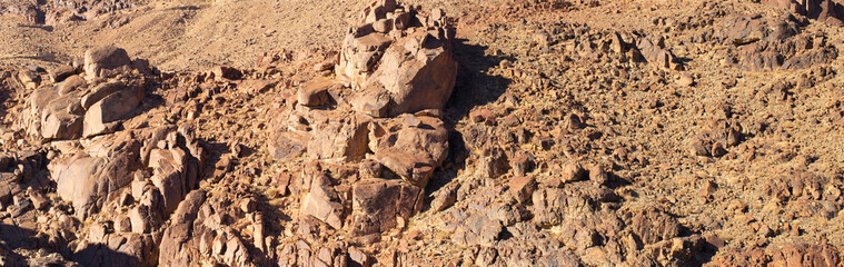 Egypt. Mount Sinai in the morning at sunrise. (Mount Horeb, Gabal Musa, Moses Mount). Pilgrimage place and famous touristic destination.