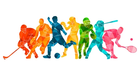 Tuinposter Color sport background. Football, basketball, hockey, box, \nbaseball, tennis. Vector illustration colorful silhouettes athletes © Razym