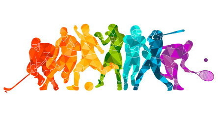 Color sport background. Football, basketball, hockey, box, \nbaseball, tennis. Vector illustration colorful silhouettes athletes