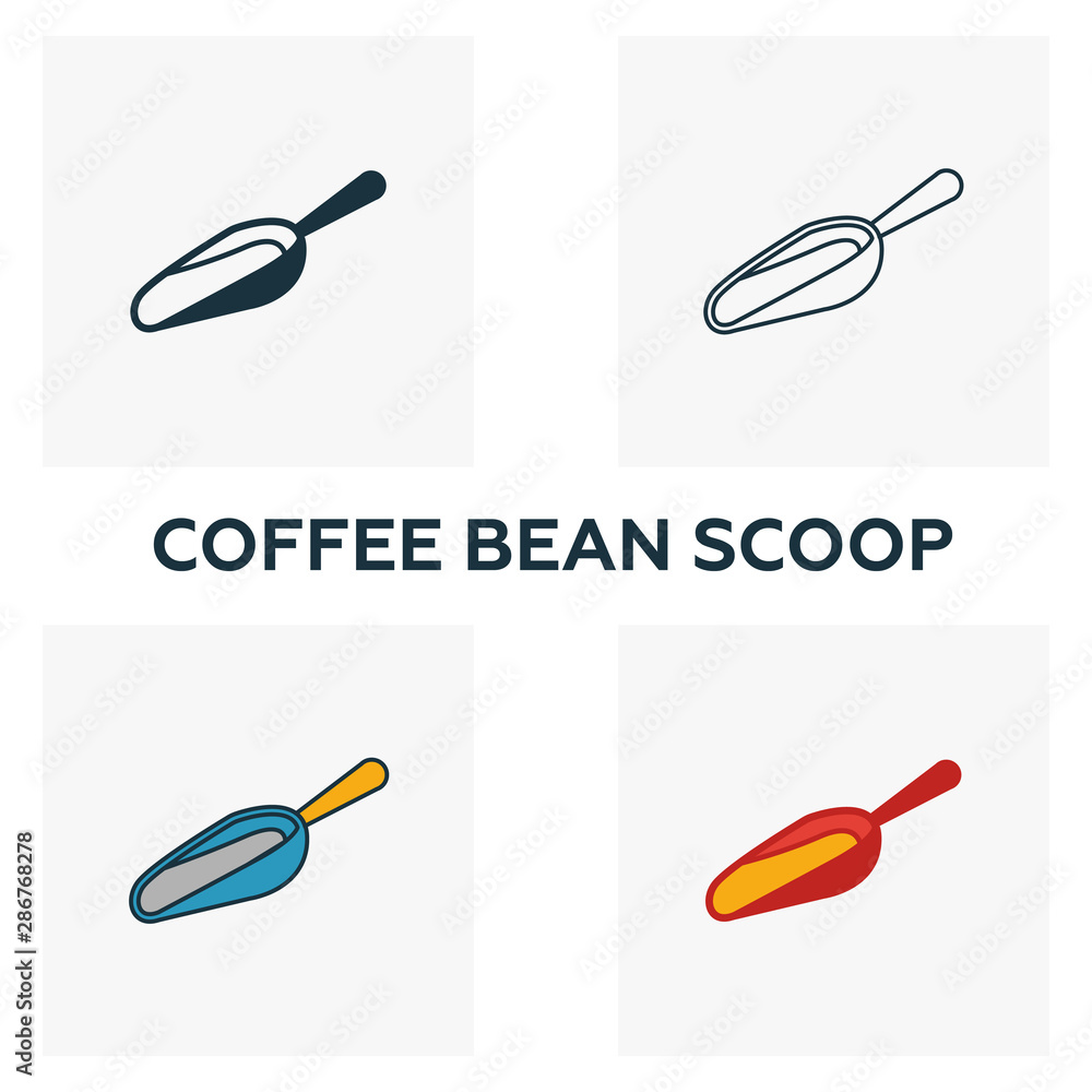 Poster coffee bean scoop icon. thin line symbol design from coffe shop icon collection. ui and ux. creative