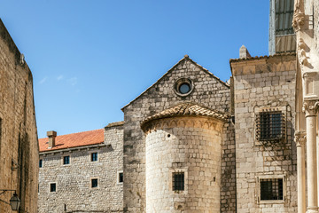 Fototapeta na wymiar Fragment of historic building in the old town of Dubrovnik, Croatia. Medieval architecture