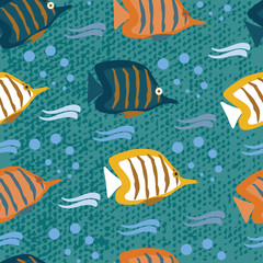 seamless repeat pattern with colorful fishes