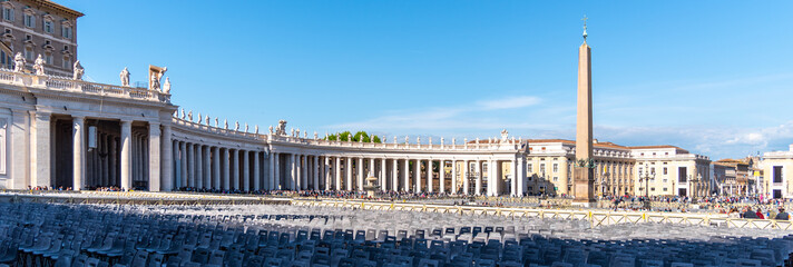 Fototapeta na wymiar St Peters Square with Egyptian Obelisk, Vatican City, Rome, Italy. Panoramic shot