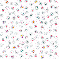 Vector illustration, toilet paper seamless pattern. Happy smiles, cartoon style, white background. Applicable for wrapping paper designs, textile, concepts for kids etc.