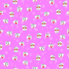 Vector illustration, toilet paper seamless pattern. Happy smiles, cartoon style, cute pink background. Applicable for wrapping paper designs, textile, concepts for kids etc.