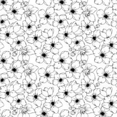 seamless pattern in monochrome colors with sakura flowers