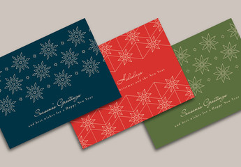 Christmas Card Layout Set with Abstract Snowflake Illustrations