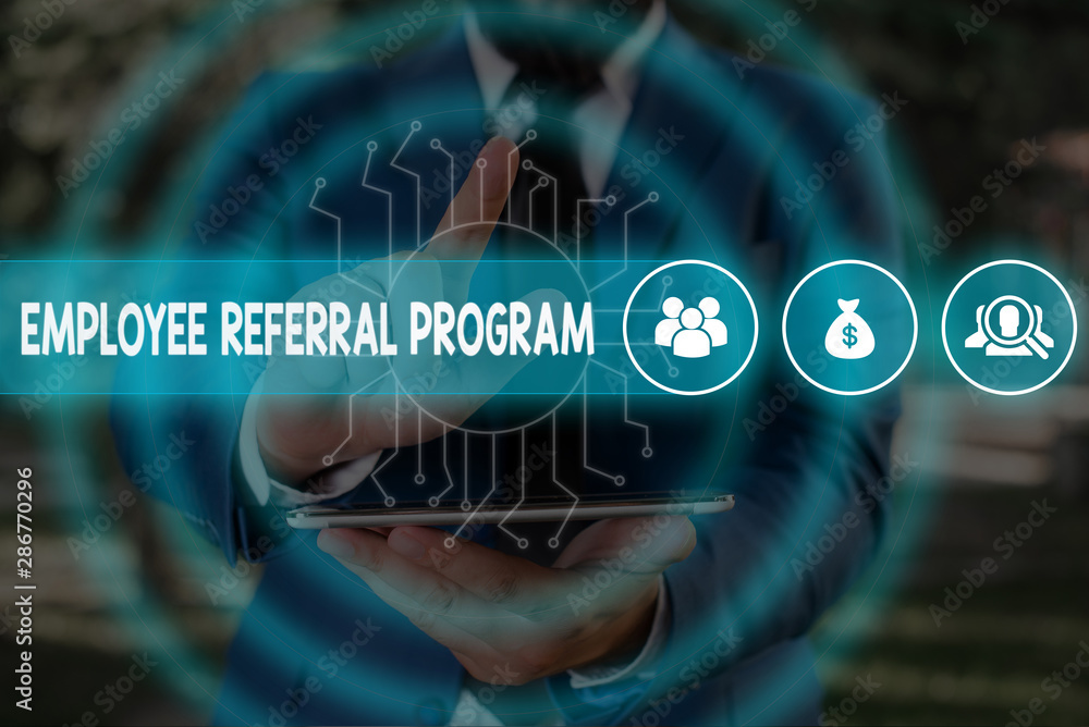 Poster handwriting text employee referral program. conceptual photo employees are rewarded for introducing 