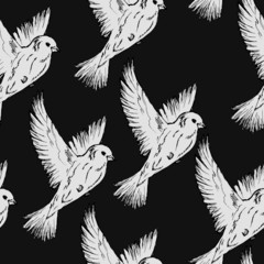 seamless pattern in gray birds with birds