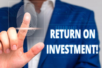 Conceptual hand writing showing Return On Investment. Concept meaning perforanalysisce measure used...