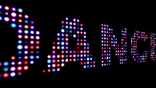 Dance colorful led text over black