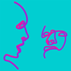 Abstract faces in line. In neon style