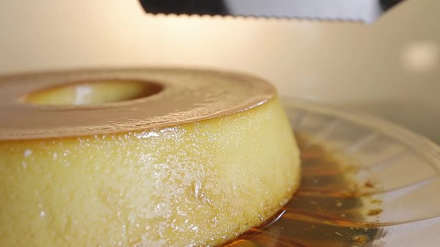 Delicious dessert of oven-baked condensed milk pudding served cold.