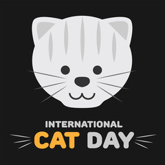 International Cat Day. Cute Puppy feline Smiling with moustache. Vector Flat Illustration