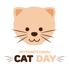 International Cat Day. Cute Puppy feline Smiling with moustache. Flat Vector Illustration