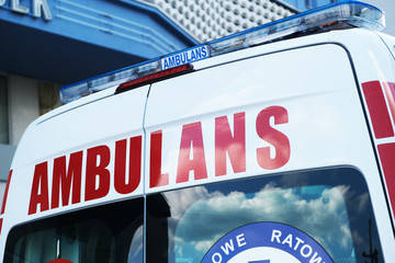  Katowice/Poland August 15. 2019. Ambulance on a signal is going to rescue life!