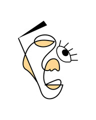 abstract face one line drawing. Portrait minimalistic style. Fine one line drawing abstract face. One line drawing abstract face. Modern continuous line art
