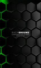 Vertical hexagon background. Gradient color light pattern with dark background technology style. Honeycomb. Vector illustration of light.