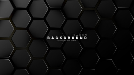 Abstract black hexagon pattern on a technology style of neon gradient background. Honeycomb. Vector illustration