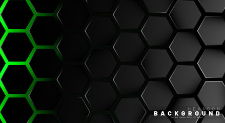 Abstract black hexagon pattern on green neon background technology style. Honeycomb. Vector illustration