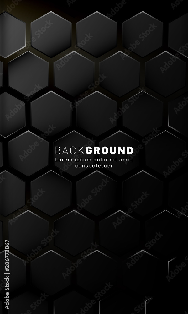 Wall mural vertical hexagon background. gradient color light pattern with dark background technology style. hon