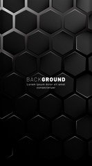 Vertical hexagon background. Gradient color light pattern with dark background technology style. Honeycomb. Vector illustration of light.