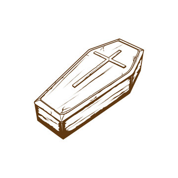 wodden coffin with cross symbol, casket vector illustration