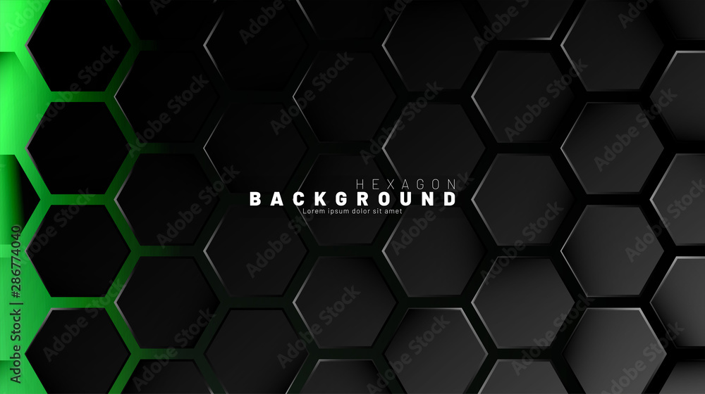 Canvas Prints abstract black hexagon pattern on green neon background technology style. honeycomb. vector illustra